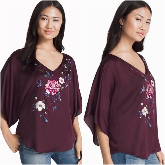NWT White House Black Market Cabernet Floral Embroidered Top - Picture 1 of 9